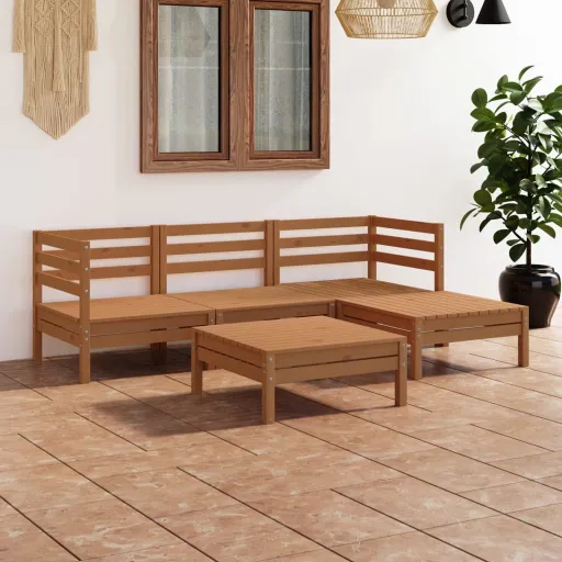 Conjunto Lounge de Jardim Pinho Maciço Castanho Mel (5 pcs)