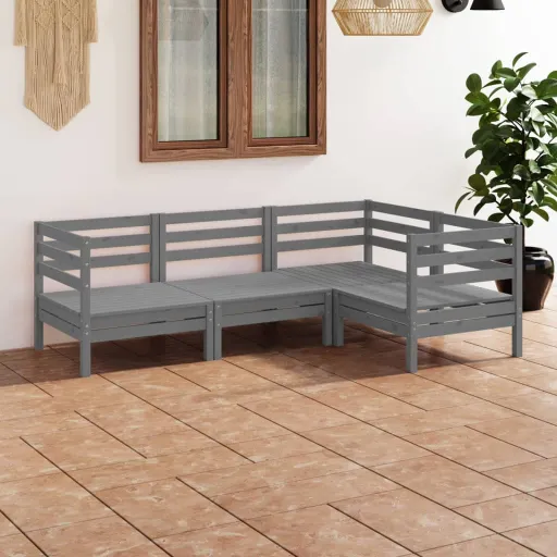 Conjunto Lounge de Jardim Pinho Maciço Cinzento (4 pcs)