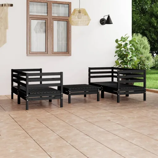 Conjunto Lounge de Jardim Pinho Maciço Preto (5 pcs)