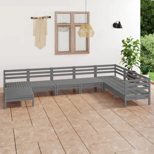 Conjunto Lounge de Jardim Pinho Maciço Cinzento (8 pcs)