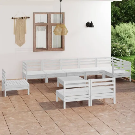 Conjunto Lounge de Jardim Pinho Maciço Branco (10 pcs)