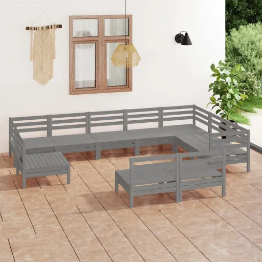 Conjunto Lounge de Jardim Pinho Maciço Cinzento (10 pcs)