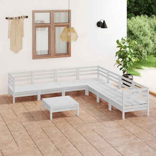 Conjunto Lounge de Jardim Pinho Maciço Branco (8 pcs)