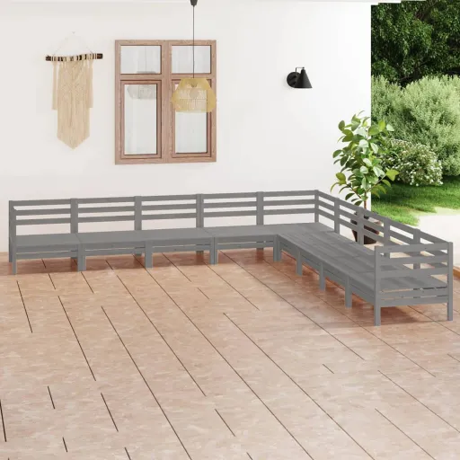 Conjunto Lounge de Jardim Pinho Maciço Cinzento (9 pcs)