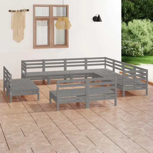 Conjunto Lounge de Jardim Pinho Maciço Cinzento (11 pcs)