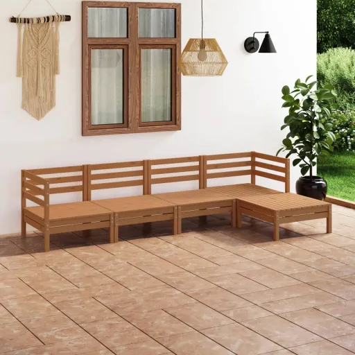 Conjunto Lounge de Jardim Pinho Maciço Castanho Mel (5 pcs)