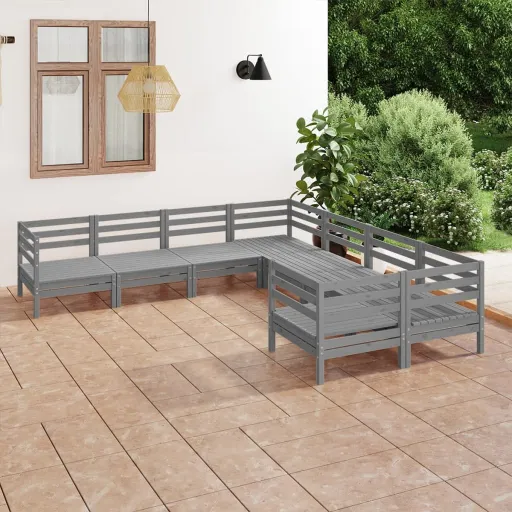 Conjunto Lounge de Jardim Pinho Maciço Cinzento (8 pcs)