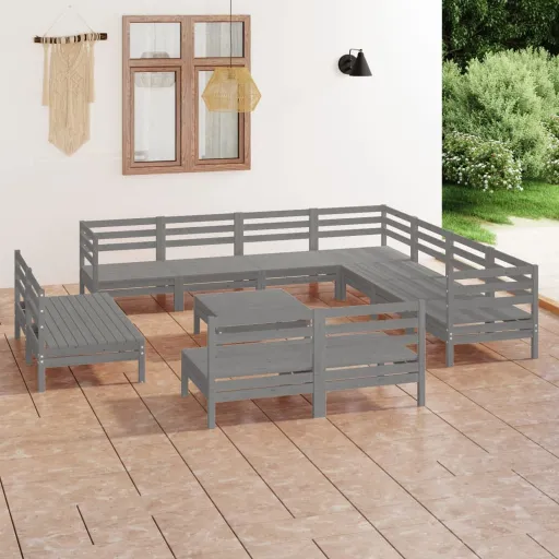 Conjunto Lounge de Jardim Pinho Maciço Cinzento (12 pcs)