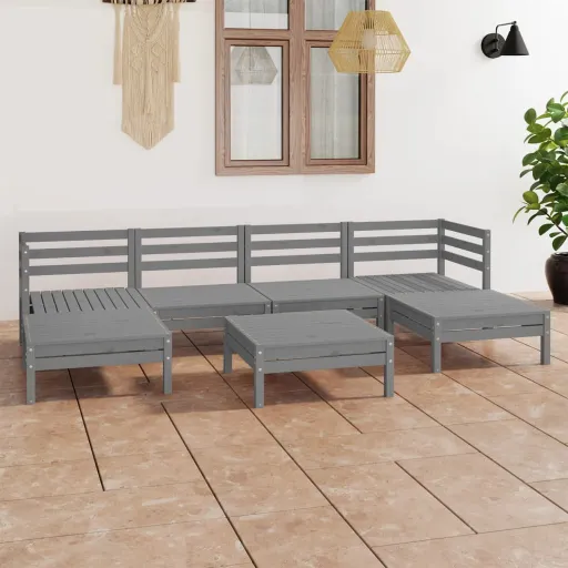 Conjunto Lounge de Jardim Pinho Maciço Cinzento (7 pcs)