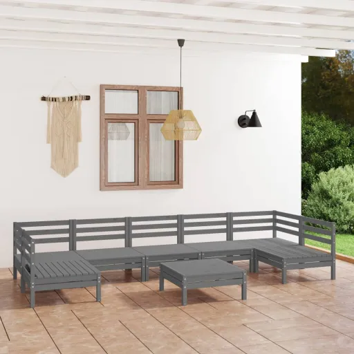 Conjunto Lounge de Jardim Pinho Maciço Cinza (8 pcs)