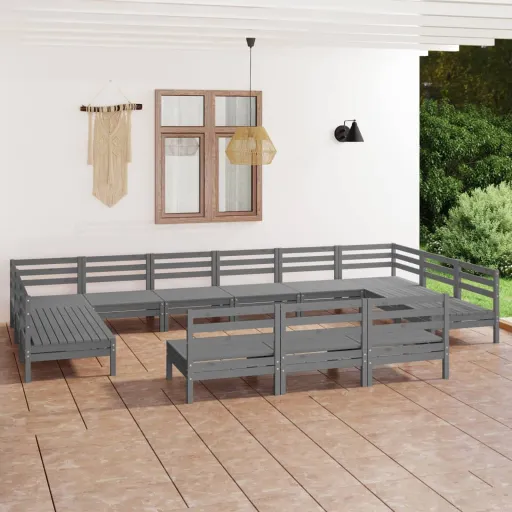 Conjunto Lounge de Jardim Pinho Maciço Cinza (13 pcs)