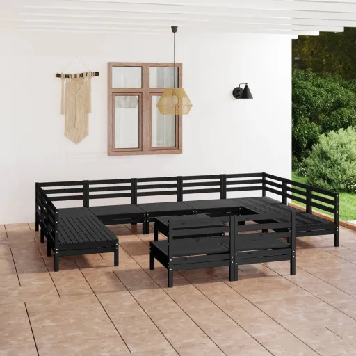 Conjunto Lounge de Jardim Pinho Maciço Preto (12 pcs)