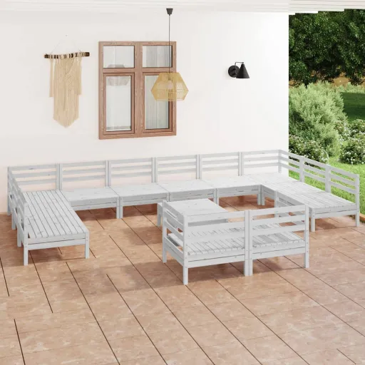 Conjunto Lounge de Jardim Pinho Maciço Branco (13 pcs)