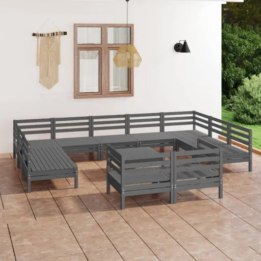 Conjunto Lounge de Jardim Pinho Maciço Cinza (12 pcs)