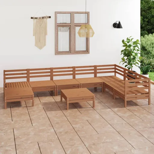 Conjunto Lounge de Jardim Pinho Maciço Castanho Mel (9 pcs)