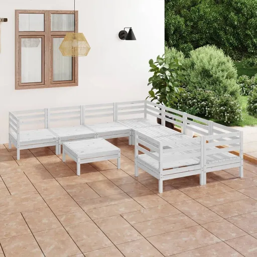 Conjunto Lounge de Jardim Pinho Maciço Branco (9 pcs)