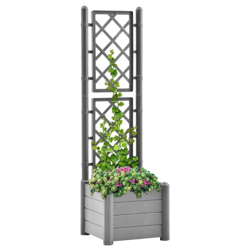 Vaso/Floreira de Jardim com Treliça 43x43x142 cm PP Cinza Pedra