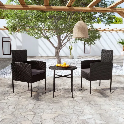 Conjunto de Jantar para Jardim Vime PE Preto (3 pcs)