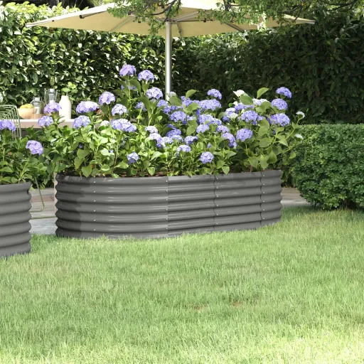 Canteiro Elevado Jardim 152x80x36cm Aço Revestido a pó Cinzento