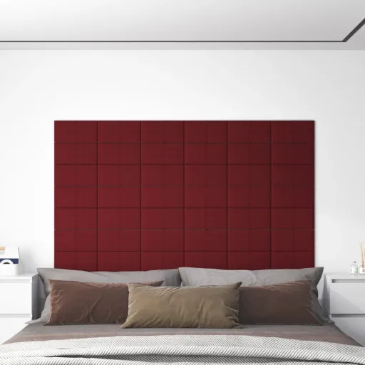 Painel de Parede   30x15 cm Tecido 0,54 m² Vermelho Tinto (12 pcs)