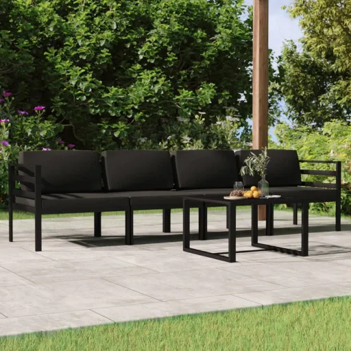 Conjunto Lounge Jardim com Almofadões Alumínio Antracite (5 pcs)