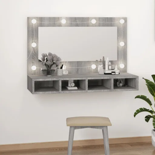 Armário Espelhado com LED 90x31,5x62 cm Sonoma Cinza