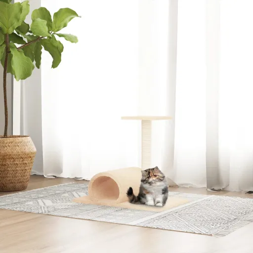 Poste Arranhador para Gatos com Túnel 60x34,5x50 Cor Creme