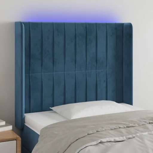 Cabeceira Cama c/ Luzes LED Veludo 93x16x118/128 cm Azul-Escuro