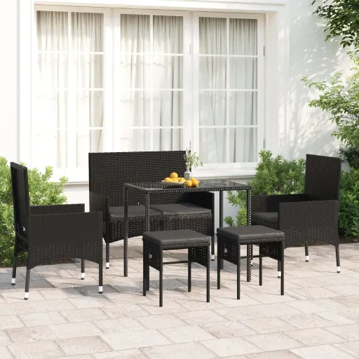 Conjunto Lounge de Jardim c/ Almofadões Vime PE Preto (6 pcs)