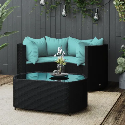 Conjunto Lounge de Jardim c/ Almofadões Vime PE Preto (4 pcs)