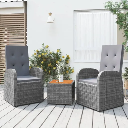 Conjunto Lounge de Jardim Vime PE/Acácia Maciça Cinza (3 pcs)