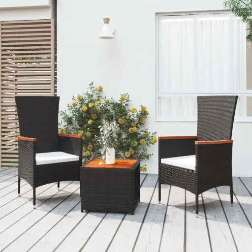 Conjunto Lounge para Jardim Vime PE/Acácia Maciça Preto (3 pcs)