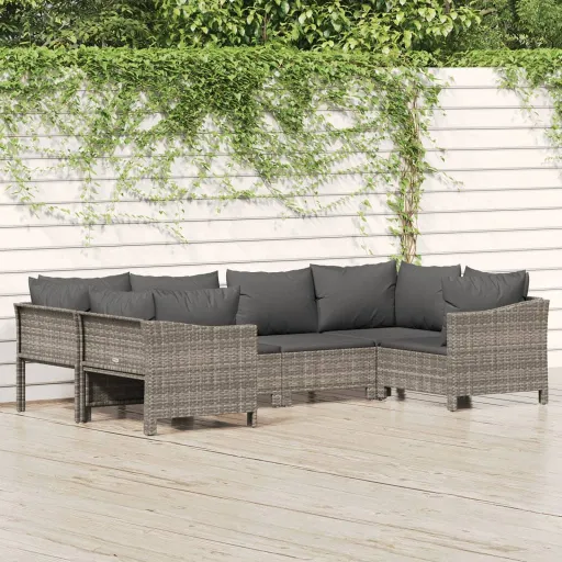 Conjunto Lounge de Jardim c/ Almofadões Vime PE Cinzento (6 pcs)