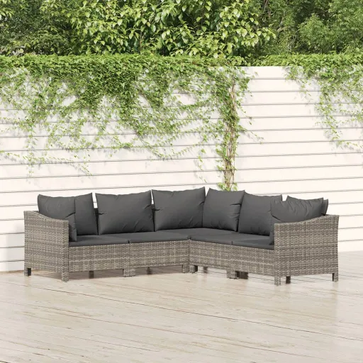 Conjunto Lounge de Jardim c/ Almofadões Vime PE Cinzento (5 pcs)