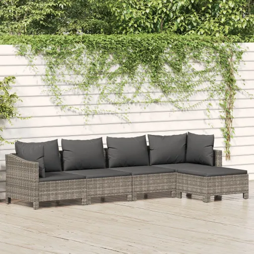 Conjunto Lounge de Jardim c/ Almofadões Vime PE Cinzento (5 pcs)