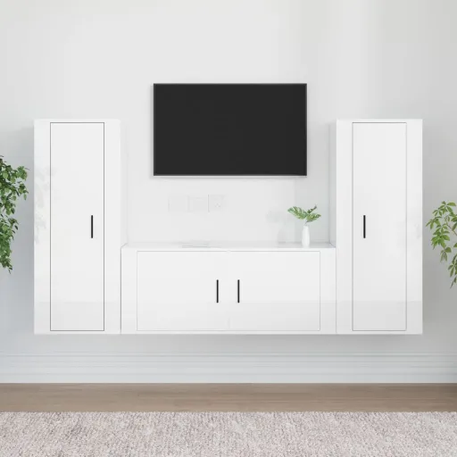 Conjunto Móveis de TV Madeira Processada Branco Brilhante (3 pcs)