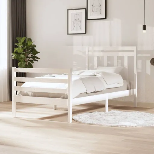 Estrutura de Cama 100x200 cm Madeira Maciça Branco