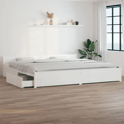 Estrutura Cama c/ Gavetas 180x200 cm Tamanho Super King Branco