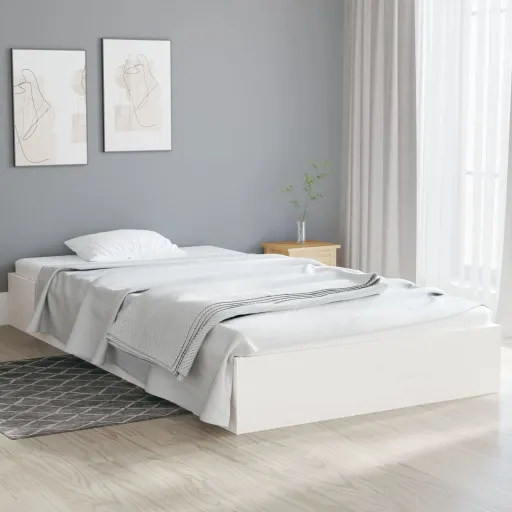 Estrutura de Cama 90x200 cm Madeira Maciça Branco