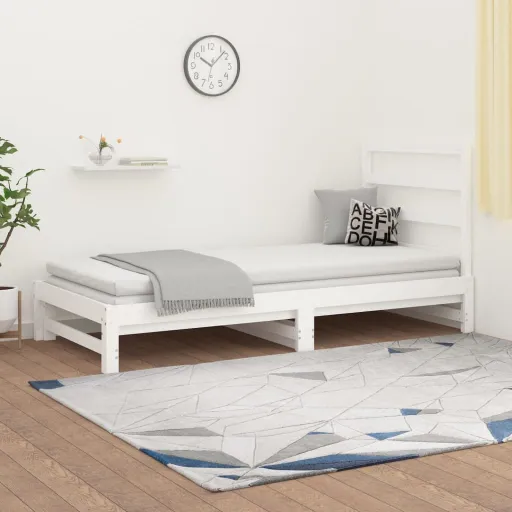 Estrutura Sofá-Cama de Puxar 2x(90x190) cm Pinho Maciço Branco