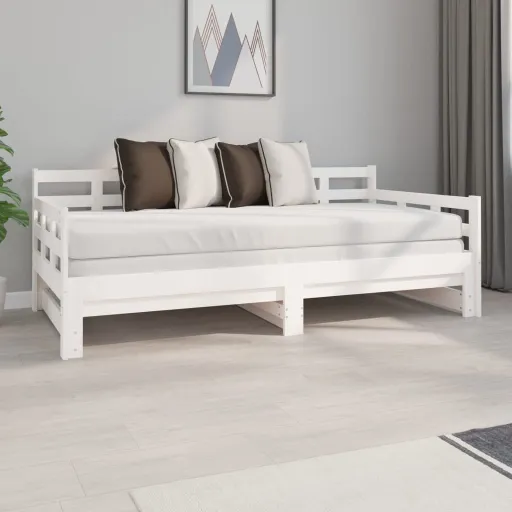 Estrutura Sofá-Cama de Puxar Pinho Maciço Branco 2x(90x190) cm