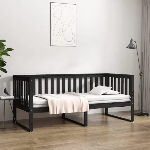 Sofá-Cama 90x190 cm Madeira de Pinho Maciça Preto