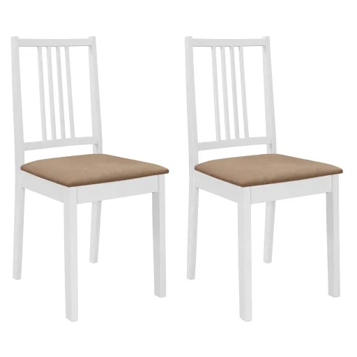 Cadeiras de Jantar com Almofadões   Madeira Maciça Branco (2 pcs)