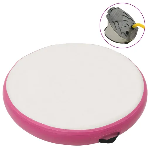 Tapete de Ginástica Insuflável com Bomba 100x100x10 cm PVC Rosa