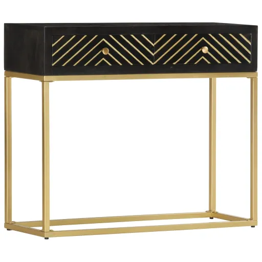 Mesa Consola 90x30x75 cm Mangueira Maciça Preto e Dourado