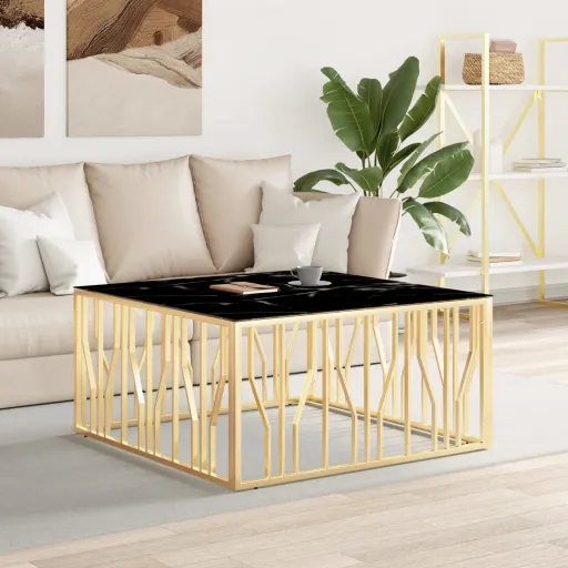 Mesa de Centro 100x100x50 cm Aço Inoxidável e Vidro Dourado