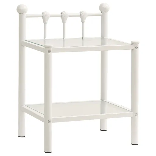 Mesa Cabeceira 45x34,5x60,5cm Metal Branco e Vidro Transparente