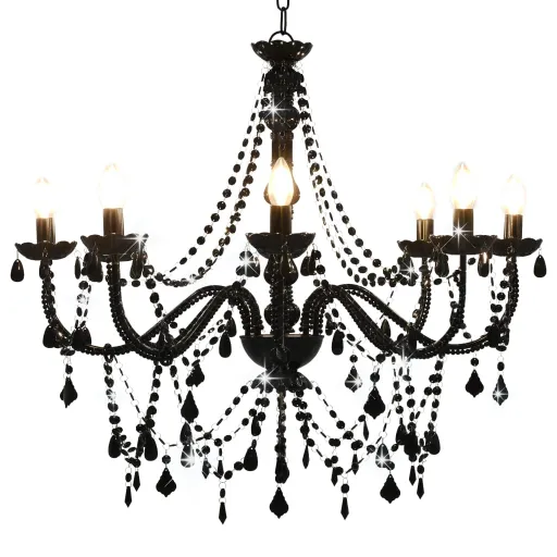 Lustre com Contas Lâmpadas 8 x E14 Preto