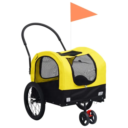 Reboque Bicicletas/Carrinho para Animais 2-em-1 Amarelo/Preto