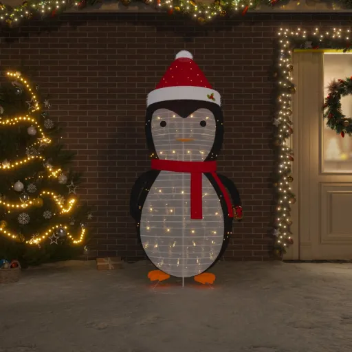 Pinguim de Natal Decorativo com Luzes LED Tecido de Luxo 180 cm